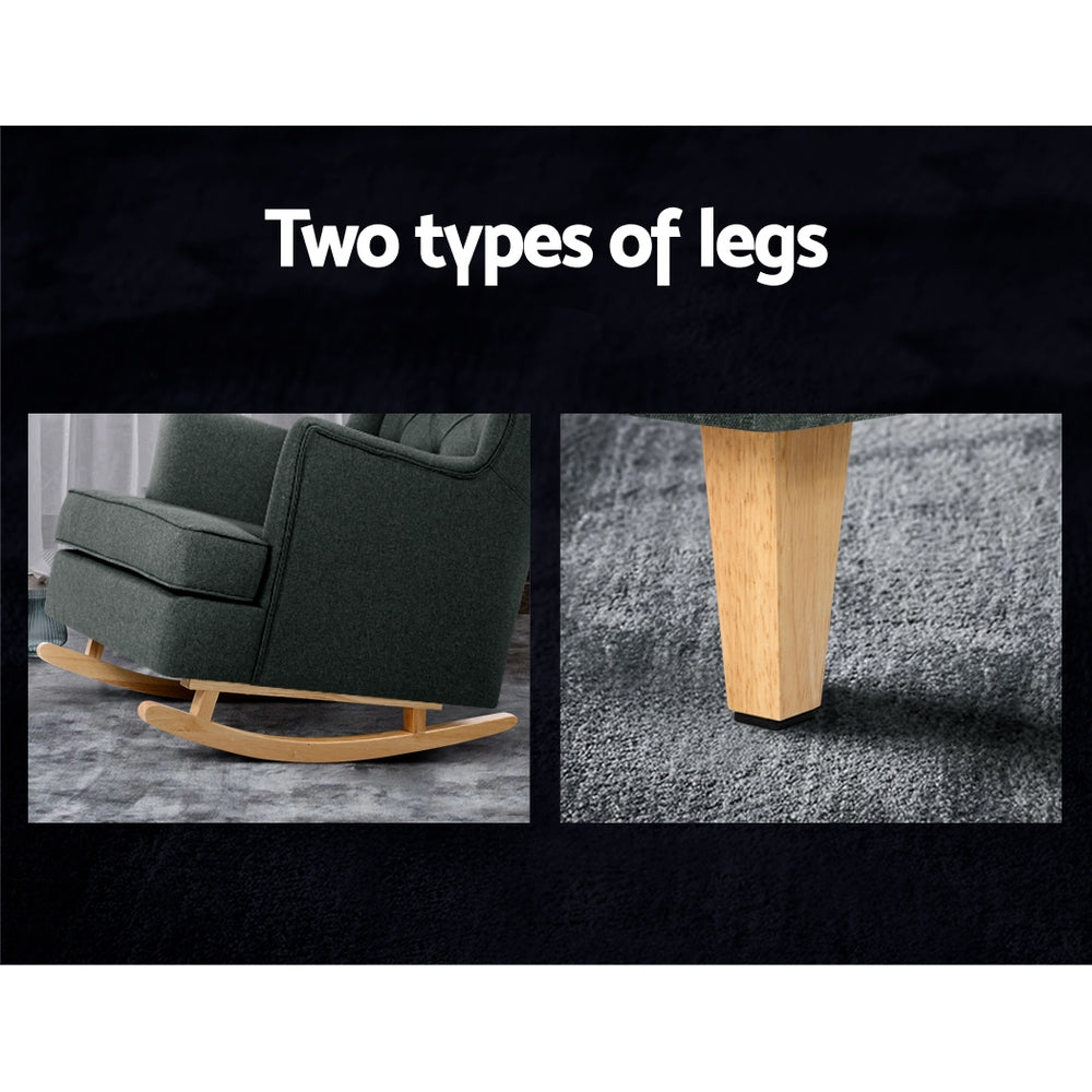 Artiss Rocking Armchair Feeding Chair Fabric Armchairs Lounge Recliner Charcoal