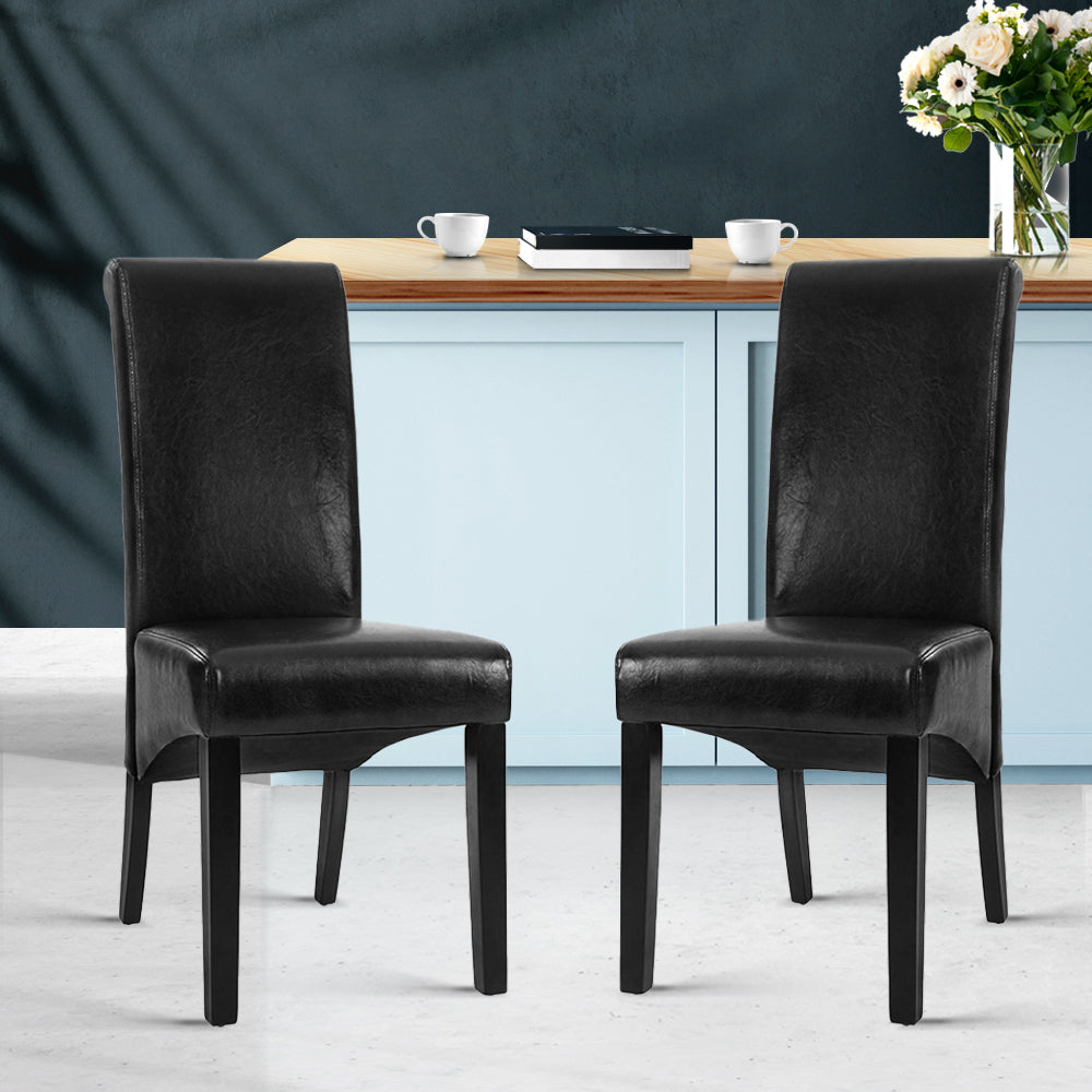 Artiss Set of 2 Dining Chairs French Provincial Kitchen Cafe PU Leather Padded High Back Pine Wood Black