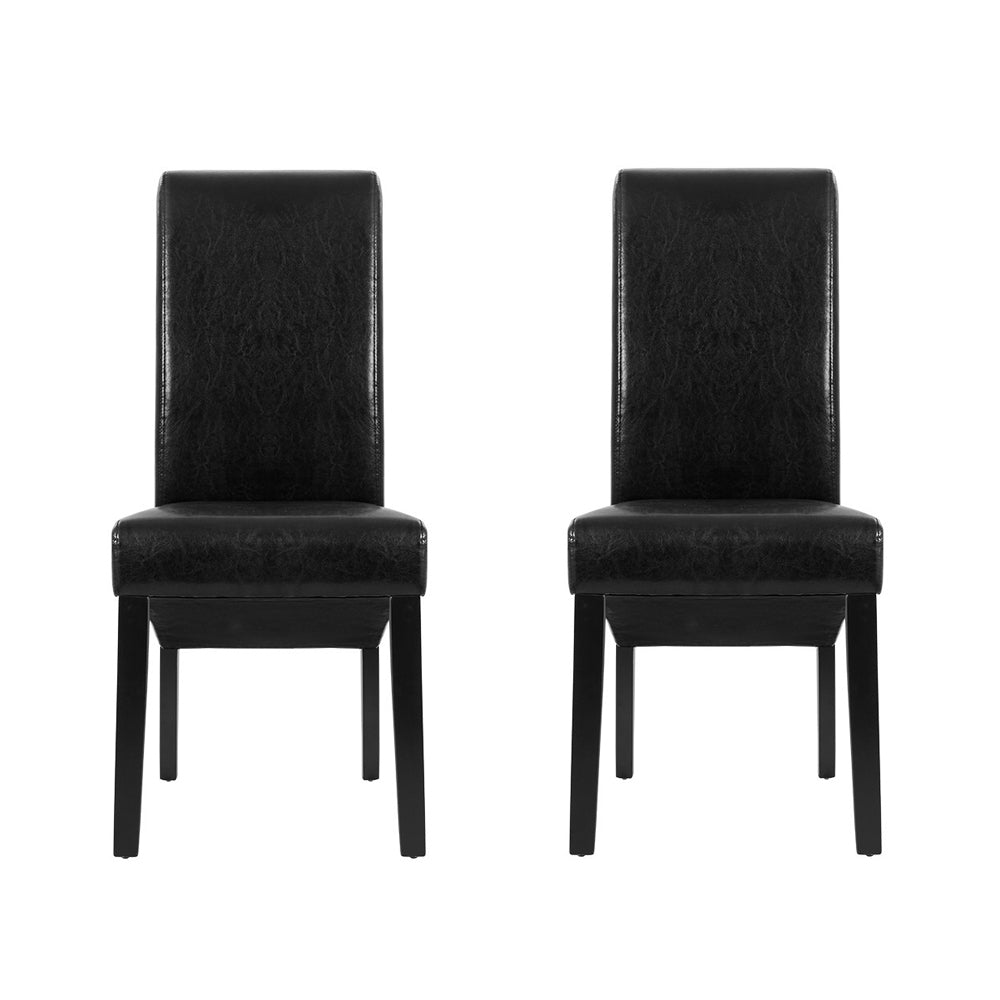 Artiss Set of 2 Dining Chairs French Provincial Kitchen Cafe PU Leather Padded High Back Pine Wood Black