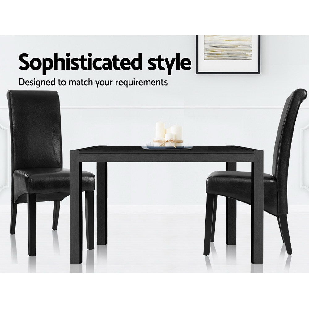 Artiss Set of 2 Dining Chairs French Provincial Kitchen Cafe PU Leather Padded High Back Pine Wood Black