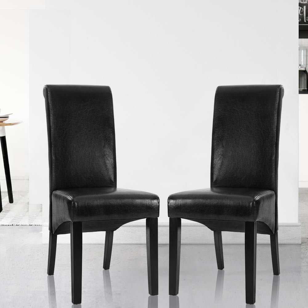 Artiss Set of 2 Dining Chairs French Provincial Kitchen Cafe PU Leather Padded High Back Pine Wood Black