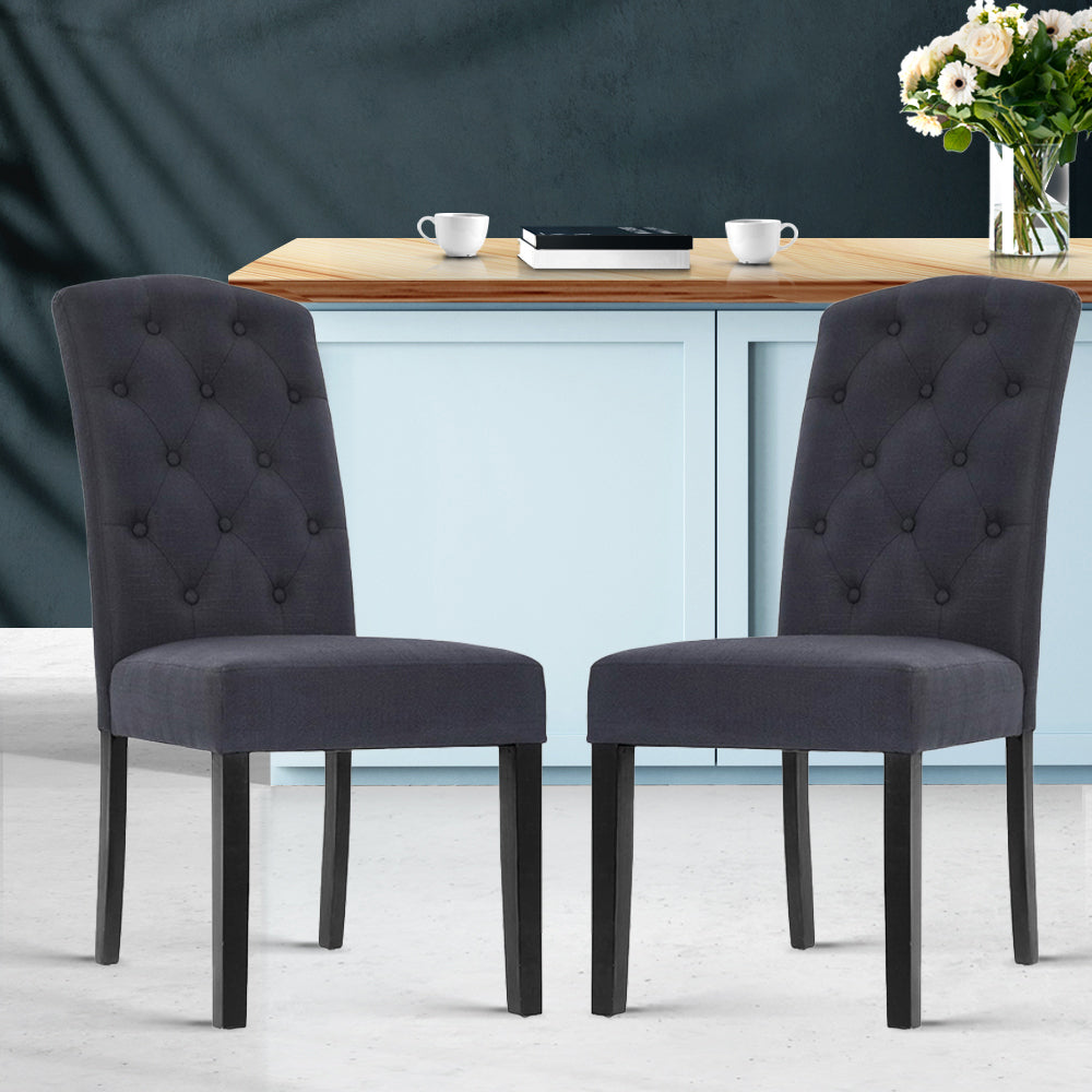 Artiss Set of 2 Dining Chairs French Provincial Kitchen Cafe Fabric Padded High Back Pine Wood Grey