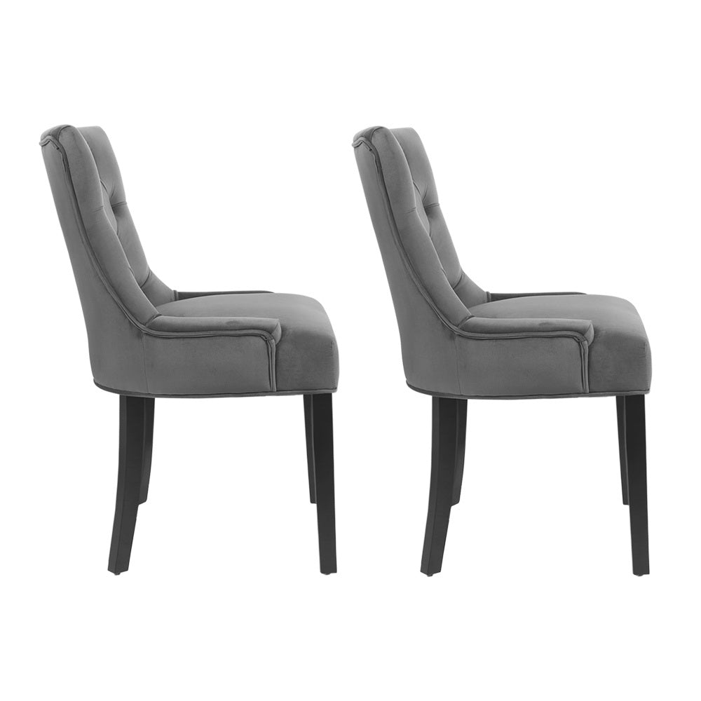 Artiss Set of 2 Dining Chairs French Provincial Retro Chair Wooden Velvet Fabric Grey