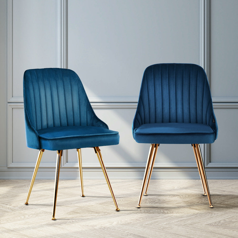 Artiss Set of 2 Dining Chairs Retro Chair Cafe Kitchen Modern Metal Legs Velvet Blue
