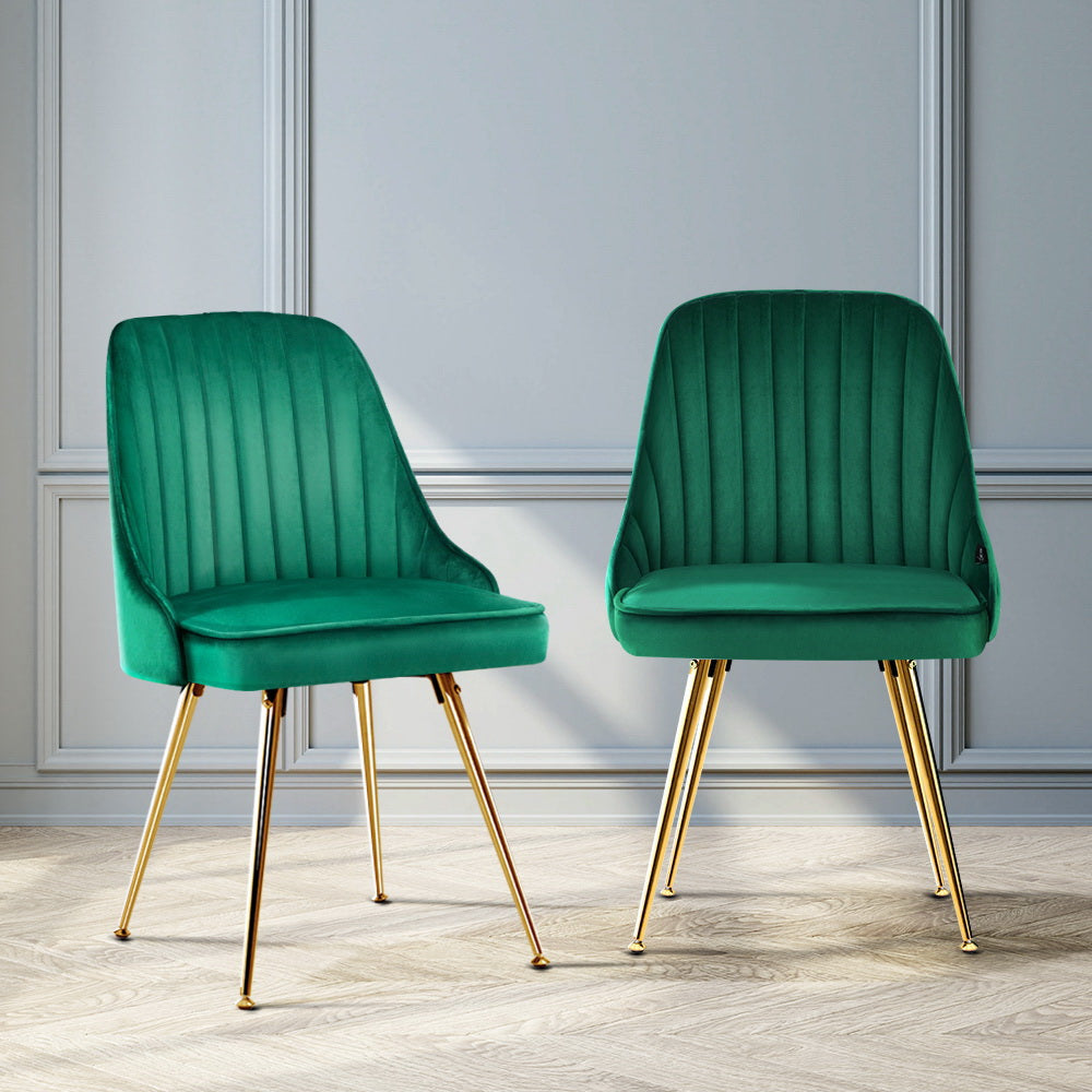 Artiss Set of 2 Dining Chairs Retro Chair Cafe Kitchen Modern Metal Legs Velvet Green