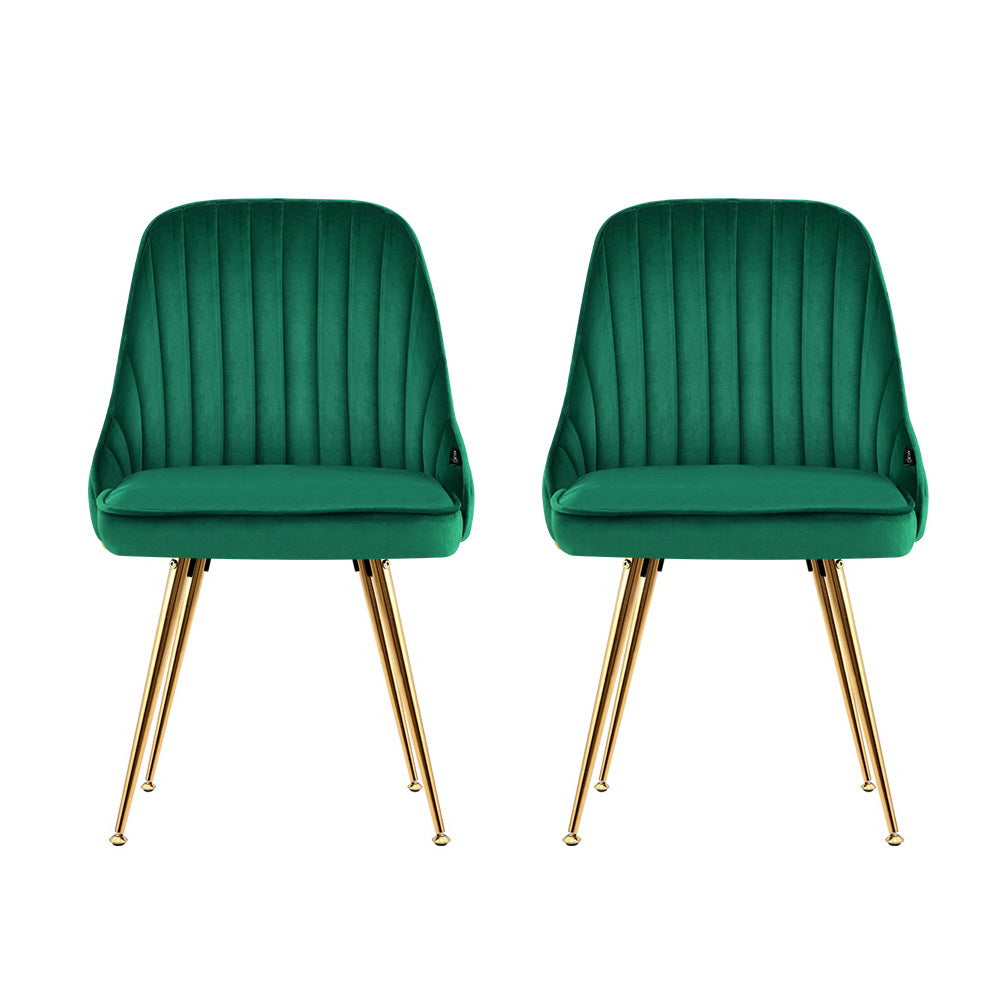 Artiss Set of 2 Dining Chairs Retro Chair Cafe Kitchen Modern Metal Legs Velvet Green