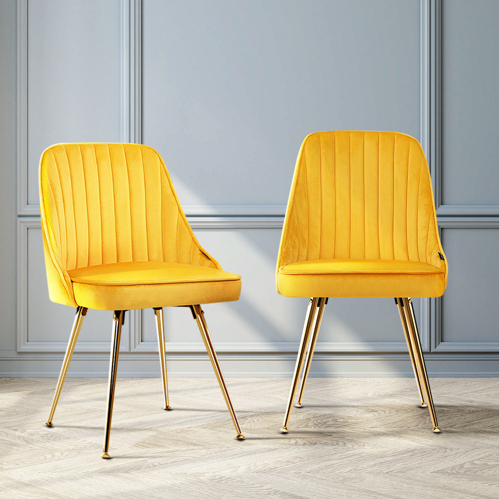 Artiss Set of 2 Dining Chairs Retro Chair Cafe Kitchen Modern Metal Legs Velvet Yellow