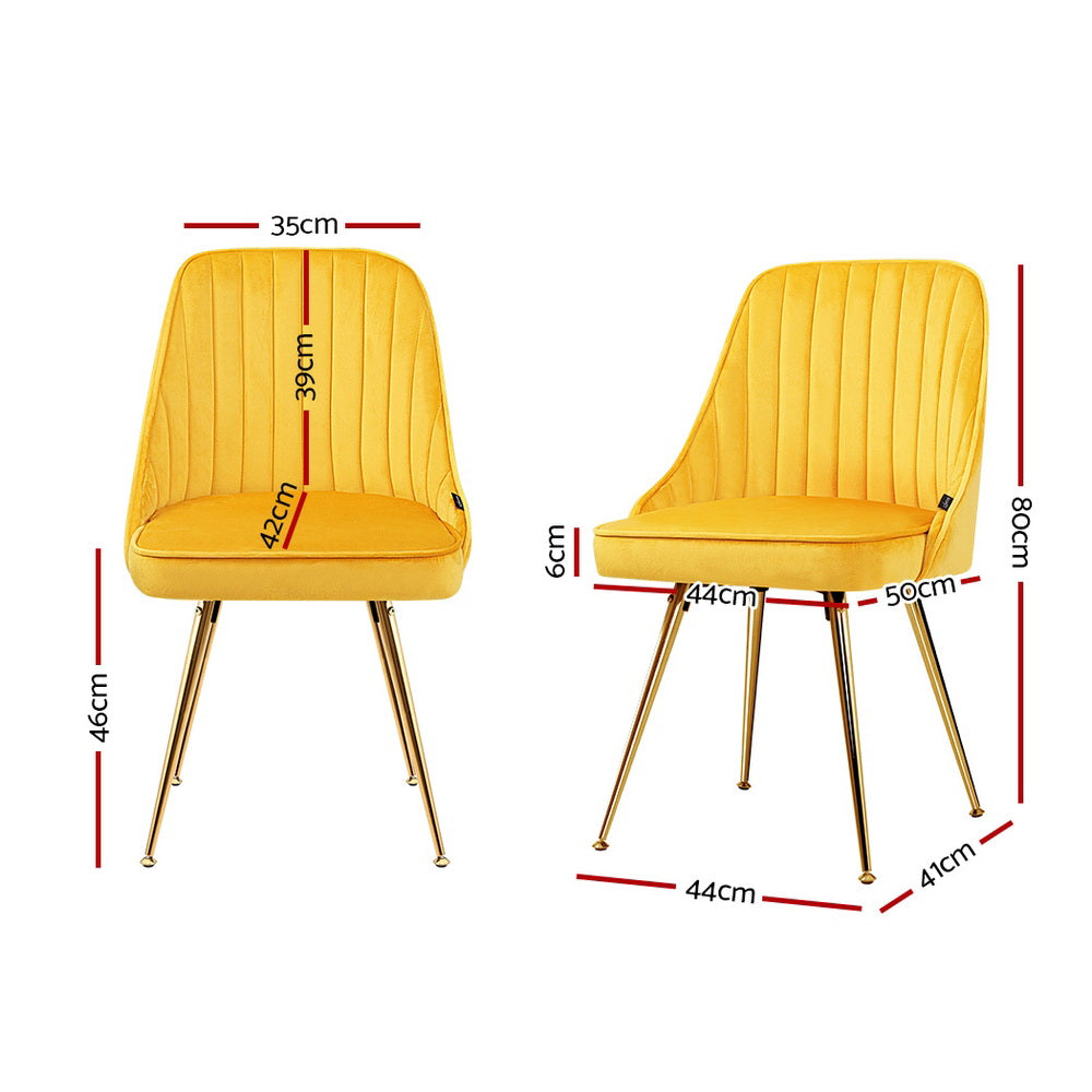 Artiss Set of 2 Dining Chairs Retro Chair Cafe Kitchen Modern Metal Legs Velvet Yellow