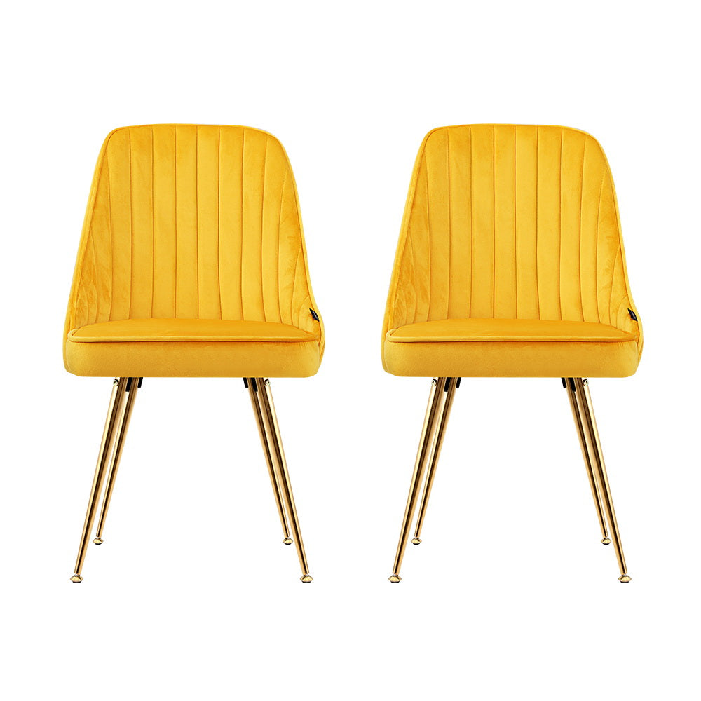Artiss Set of 2 Dining Chairs Retro Chair Cafe Kitchen Modern Metal Legs Velvet Yellow