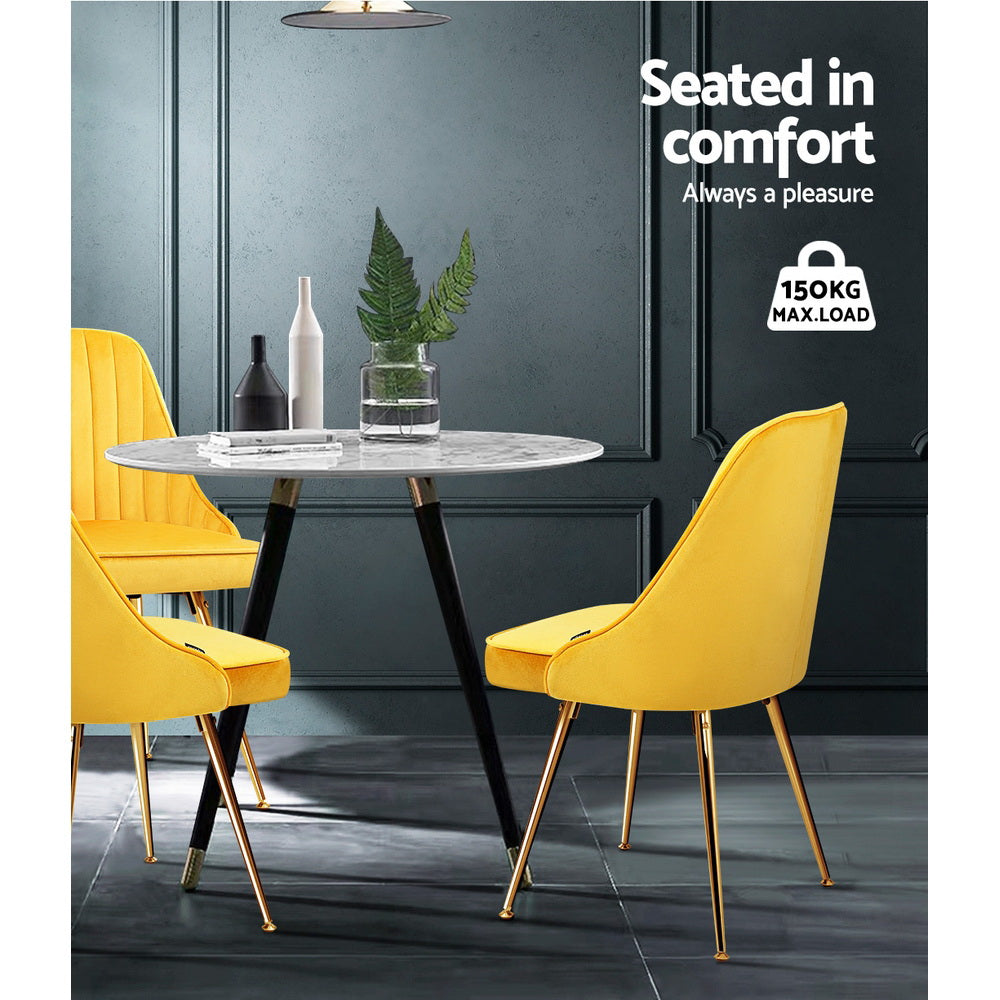 Artiss Set of 2 Dining Chairs Retro Chair Cafe Kitchen Modern Metal Legs Velvet Yellow