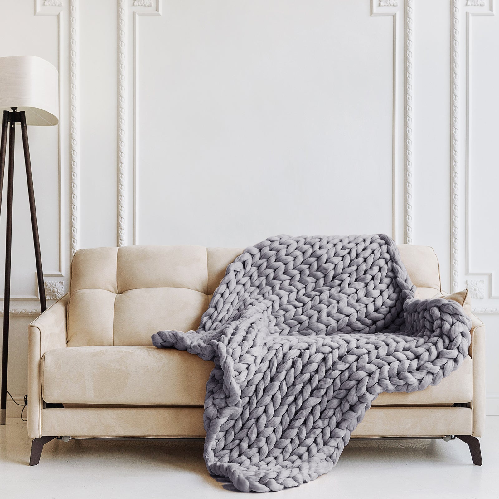 Royal Comfort Chunky Hand Knit Thick Weighted Blanket 6.3KG 203cm x 153cm - Grey