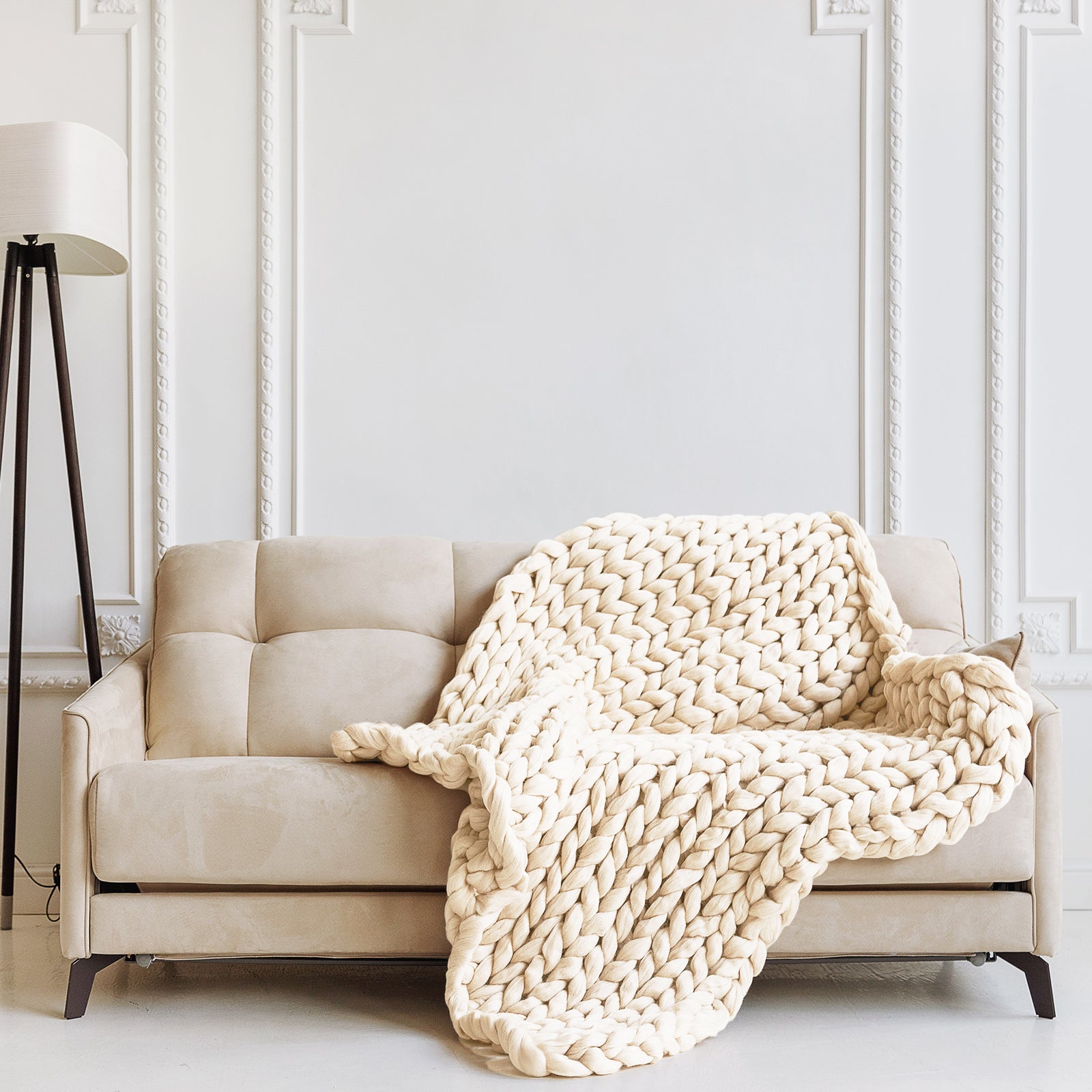 Royal Comfort Chunky Hand Knit Thick Weighted Blanket 6.3KG 203cm x 153cm - Cream