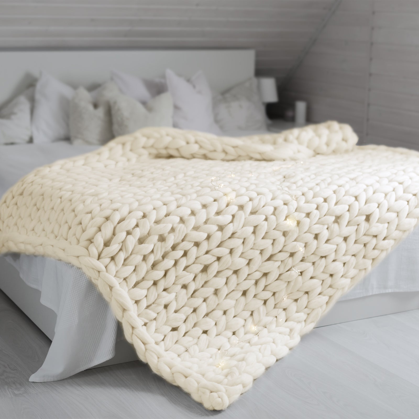 Royal Comfort Chunky Hand Knit Thick Weighted Blanket 6.3KG 203cm x 153cm - Cream