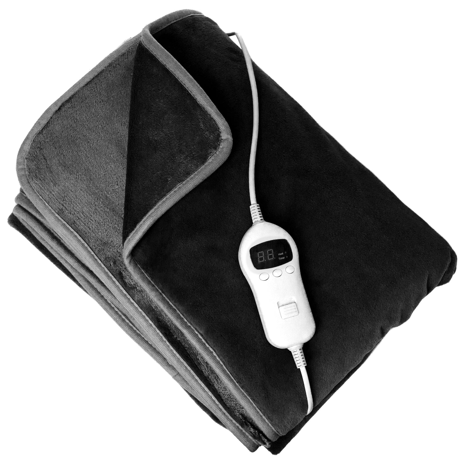 Royal Comfort Heated Faux Fur Throw Fleece Electric Blanket Double-Sided - Charcoal