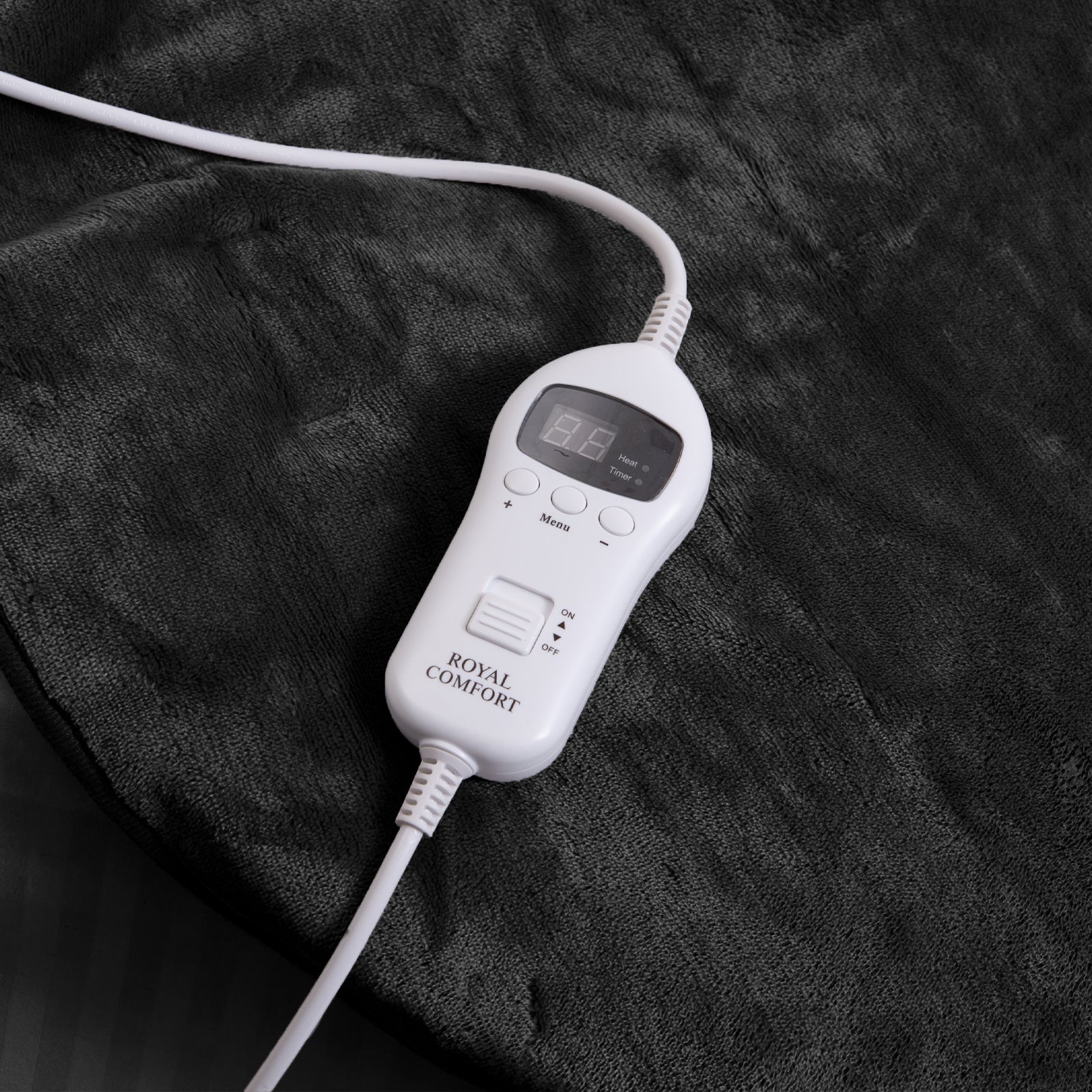 Royal Comfort Heated Faux Fur Throw Fleece Electric Blanket Double-Sided - Charcoal