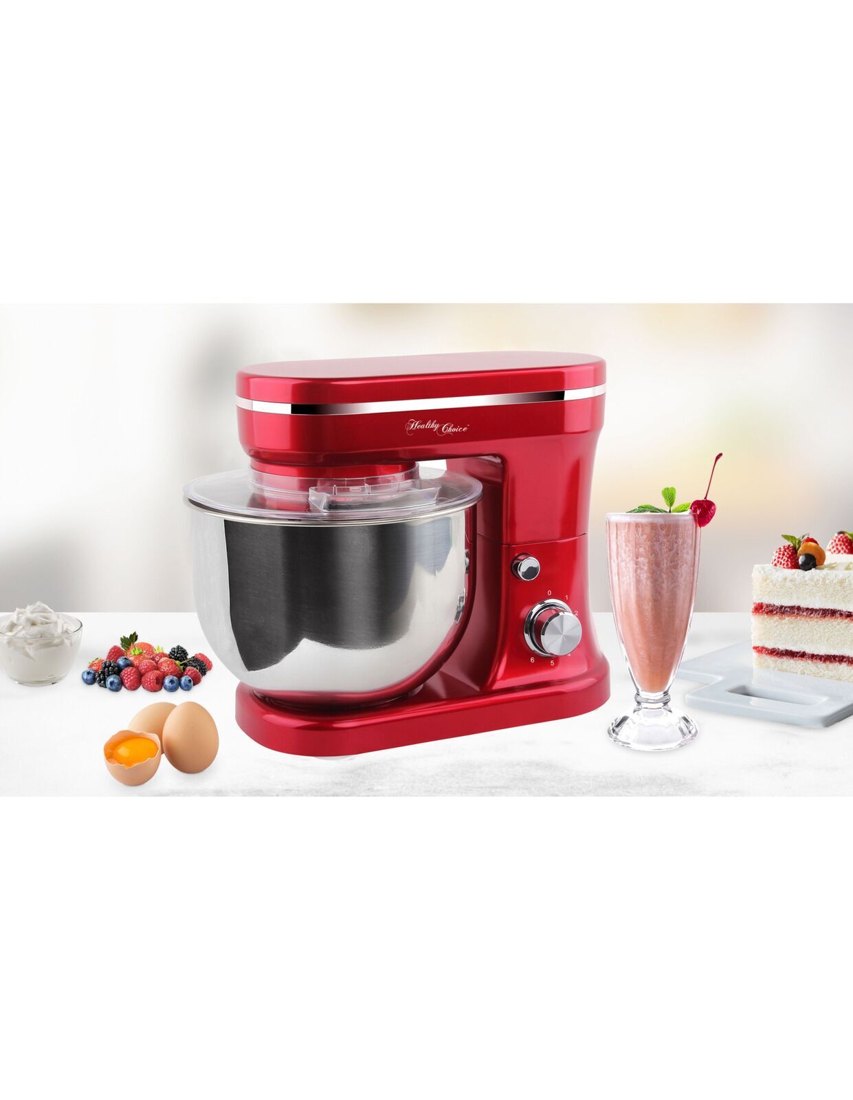 1200W Mix Master 5L Kitchen Stand Mixer w/Bowl/Whisk/Beater - Red