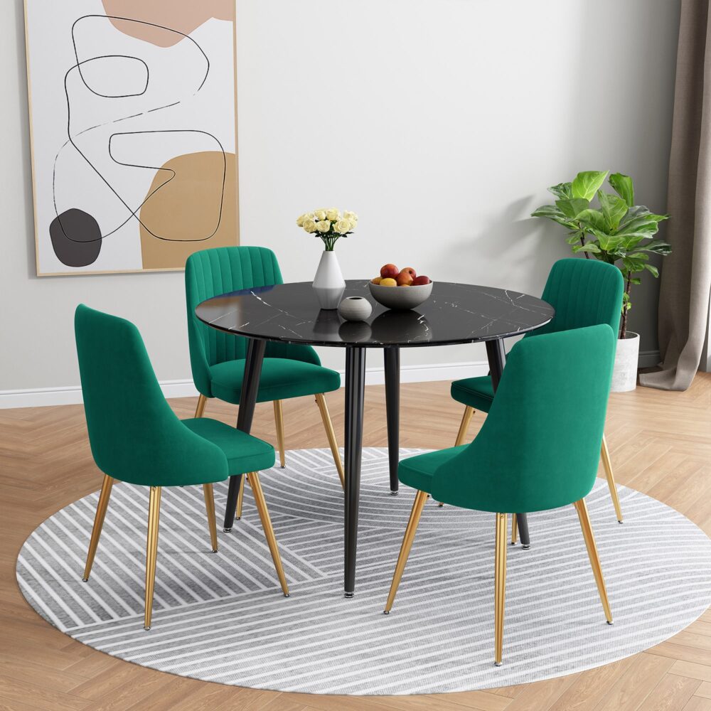 Black Marbel Effect Dining Table and Chair Set