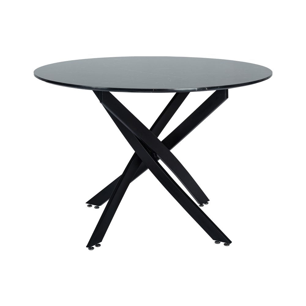Black Round Marble-Effect Table and Chair Set Navy