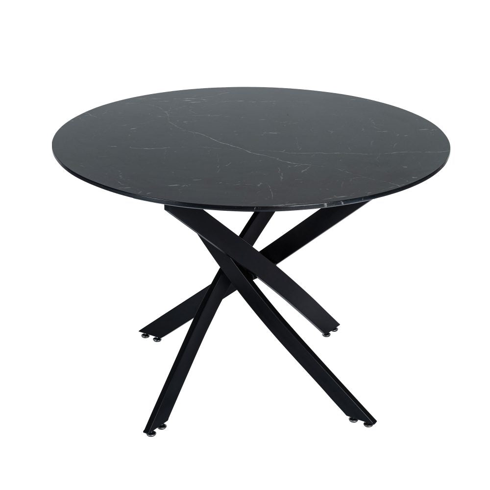 Black Round Marble-Effect Table and Chair Set Navy