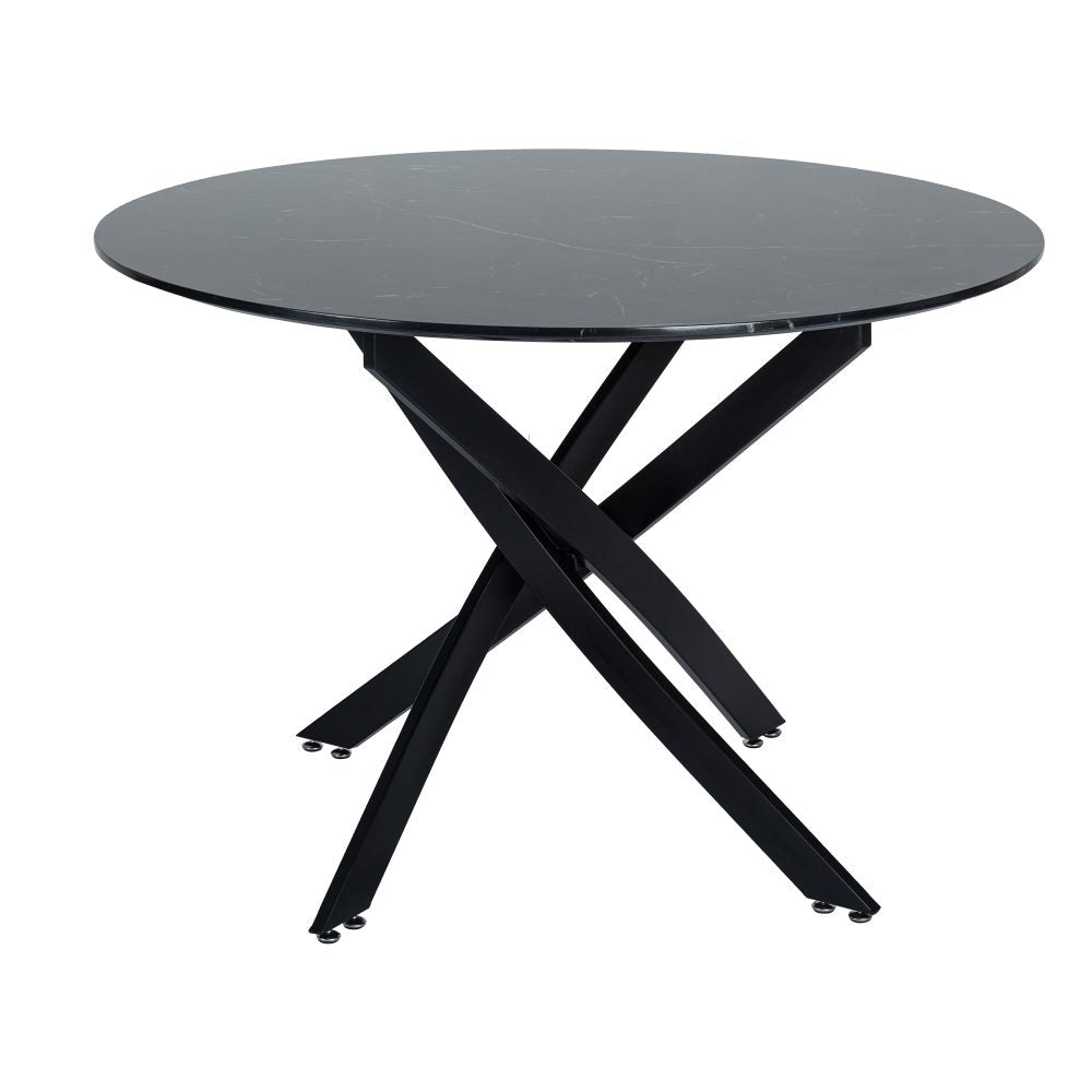 Black Round Marble-Effect Table and Chair Set Navy