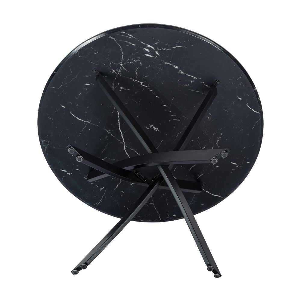 Black Round Marble-Effect Table and Chair Set Navy