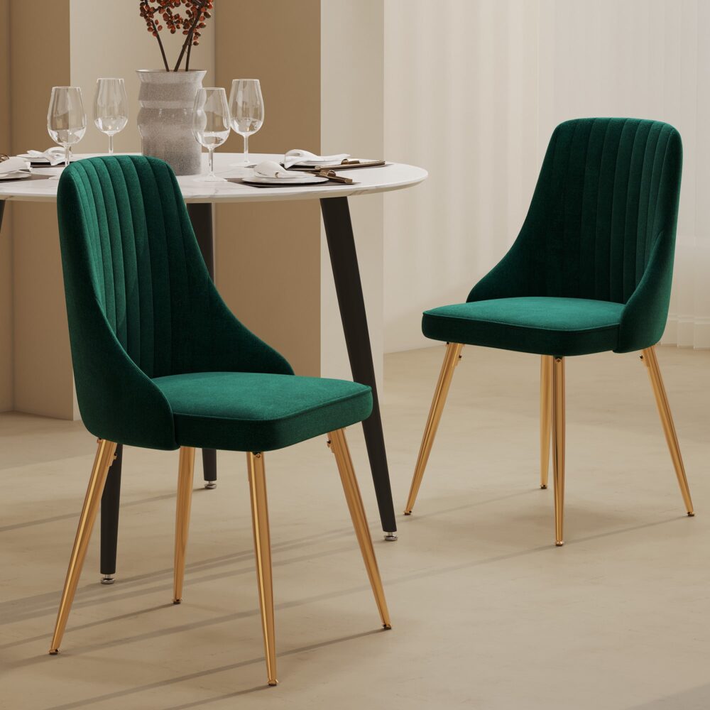Black Round Marble-Effect Table and Chair Set Green Velvet