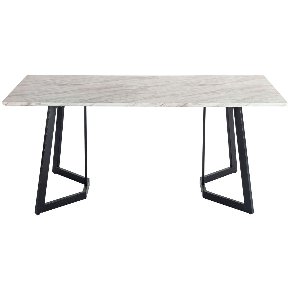 Rectangular Marble-Effect Table and Green Velvet Dining Chair Sets