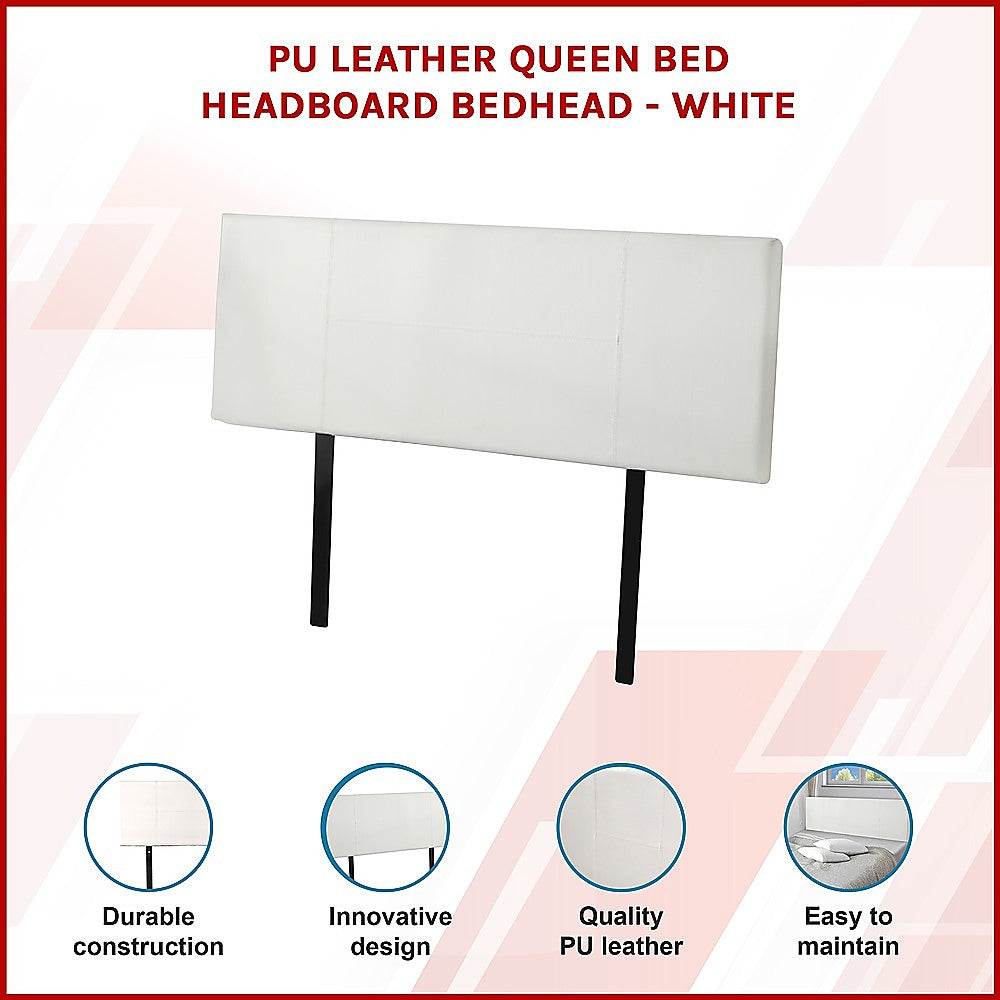 PU Leather Queen Bed Headboard Bedhead - White