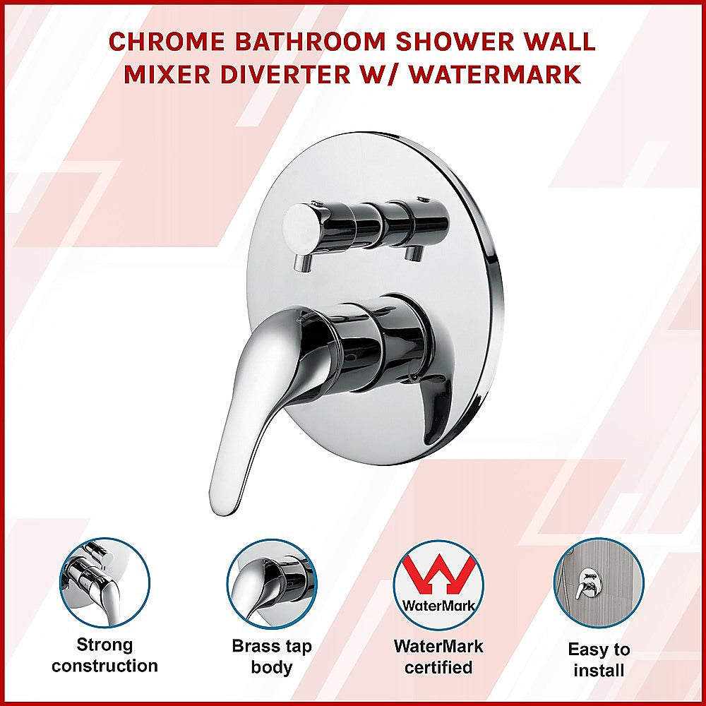 Chrome Bathroom Shower Wall Mixer Diverter w/ WaterMark