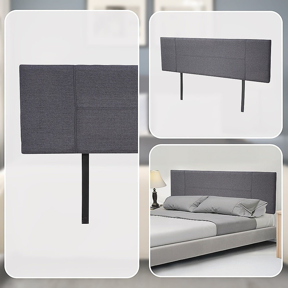 Linen Fabric King Bed Headboard Bedhead - Grey