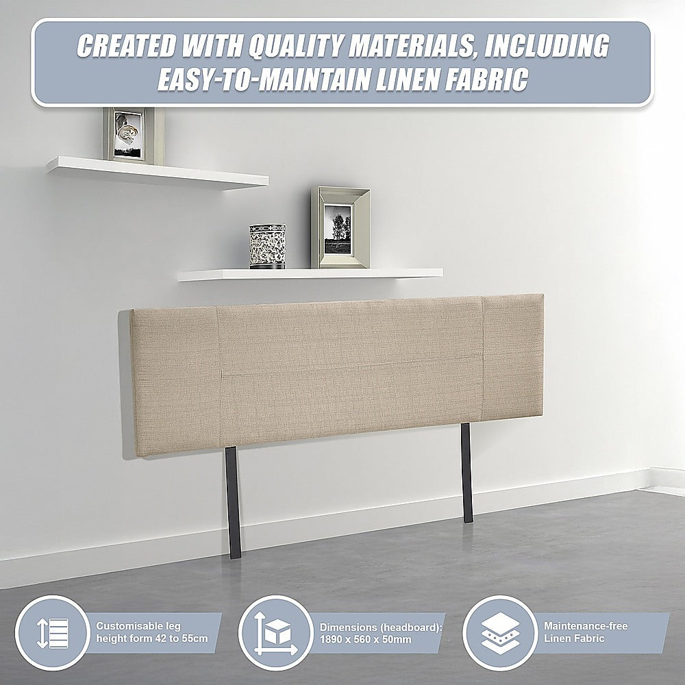 Linen Fabric King Bed Headboard Bedhead - Beige