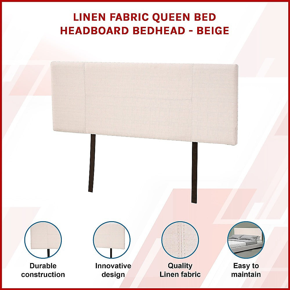 Linen Fabric Queen Bed Headboard Bedhead - Beige