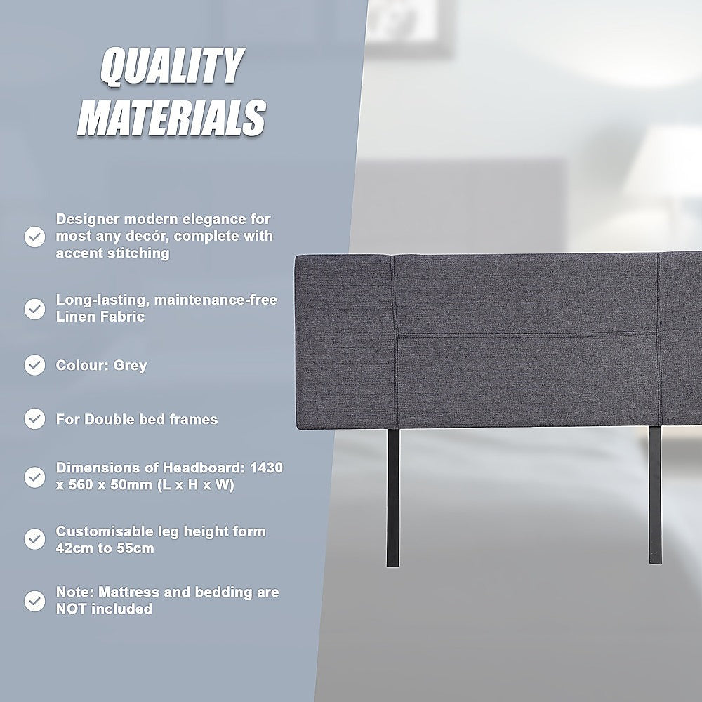 Linen Fabric Double Bed Headboard Bedhead - Grey