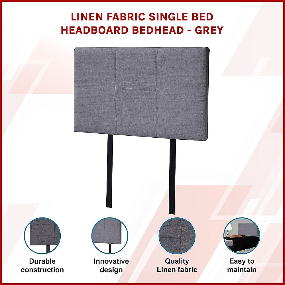 Linen Fabric Single Bed Headboard Bedhead - Grey