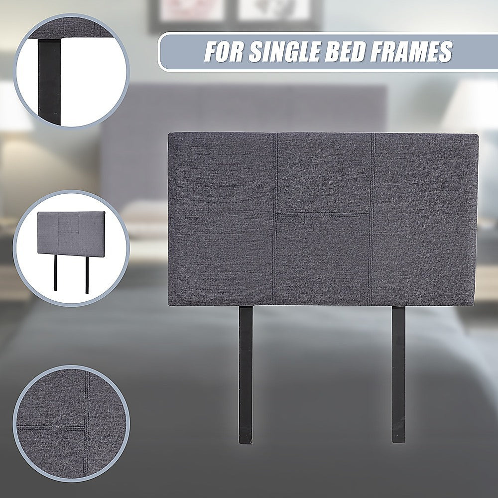 Linen Fabric Single Bed Headboard Bedhead - Grey