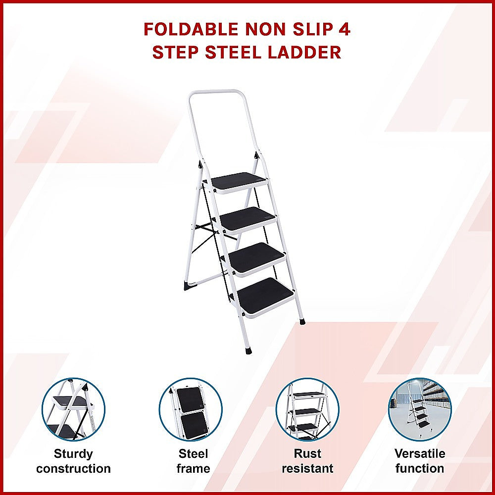 Foldable Non Slip 4 Step Steel Ladder
