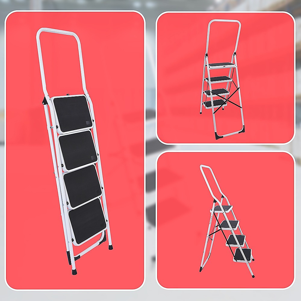 Foldable Non Slip 4 Step Steel Ladder