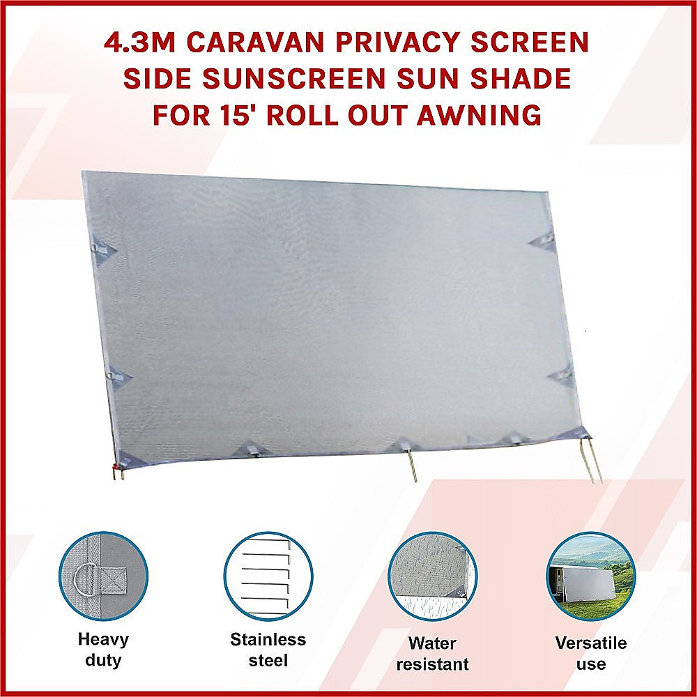 4.3m Caravan Privacy Screen Side Sunscreen Sun Shade for 15' Roll Out Awning