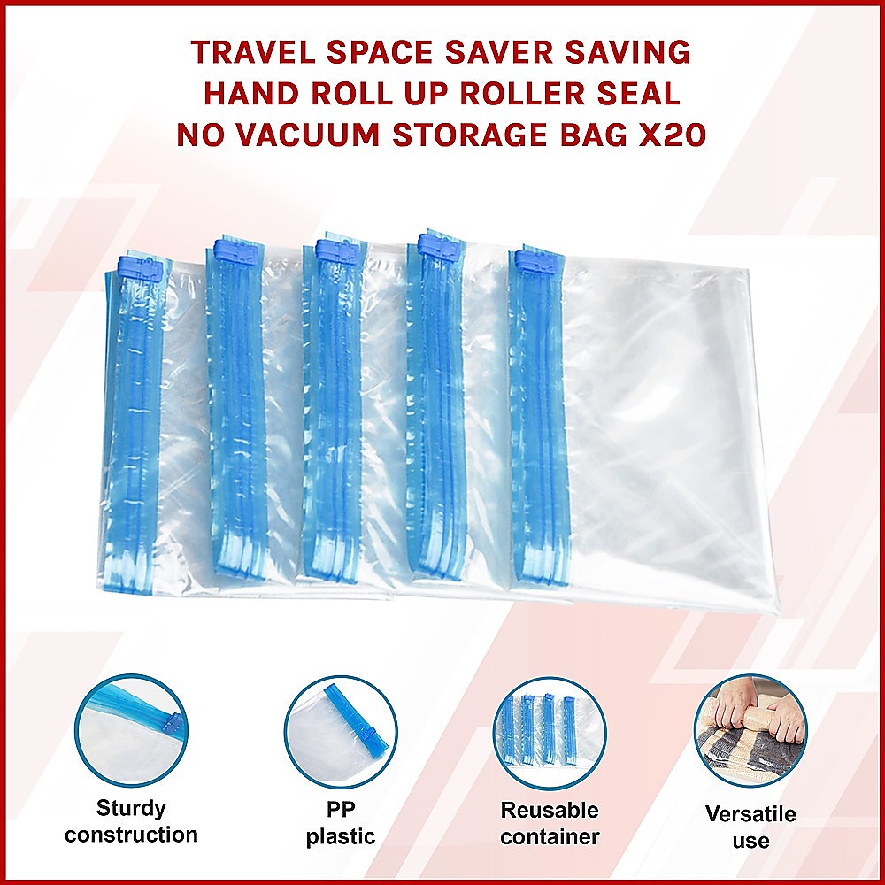 Travel Space Saver Saving Hand Roll Up Roller Seal No Vacuum Storage Bag x20