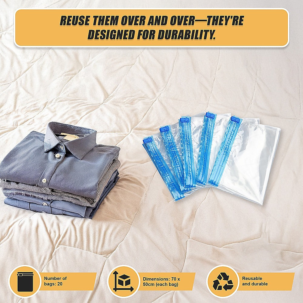 Travel Space Saver Saving Hand Roll Up Roller Seal No Vacuum Storage Bag x20