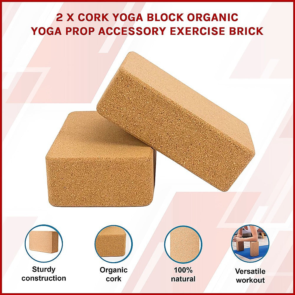 2x ECO-Friendly Cork Yoga Block Organic Yoga Prop Accessory Exercise Brick