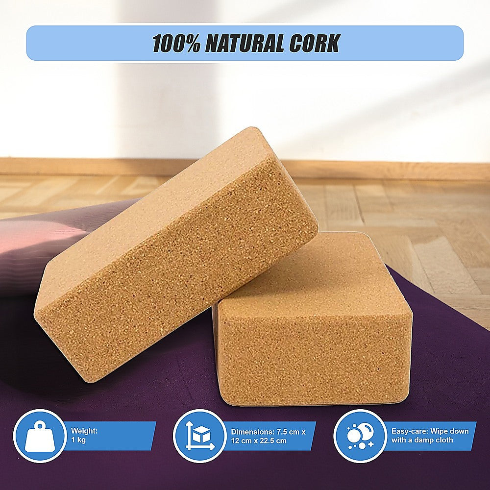 2x ECO-Friendly Cork Yoga Block Organic Yoga Prop Accessory Exercise Brick