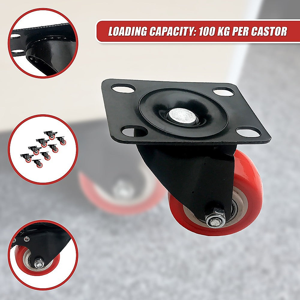 8 x 2" Polyurethane Castor Wheels - Swivel and 4 with brake