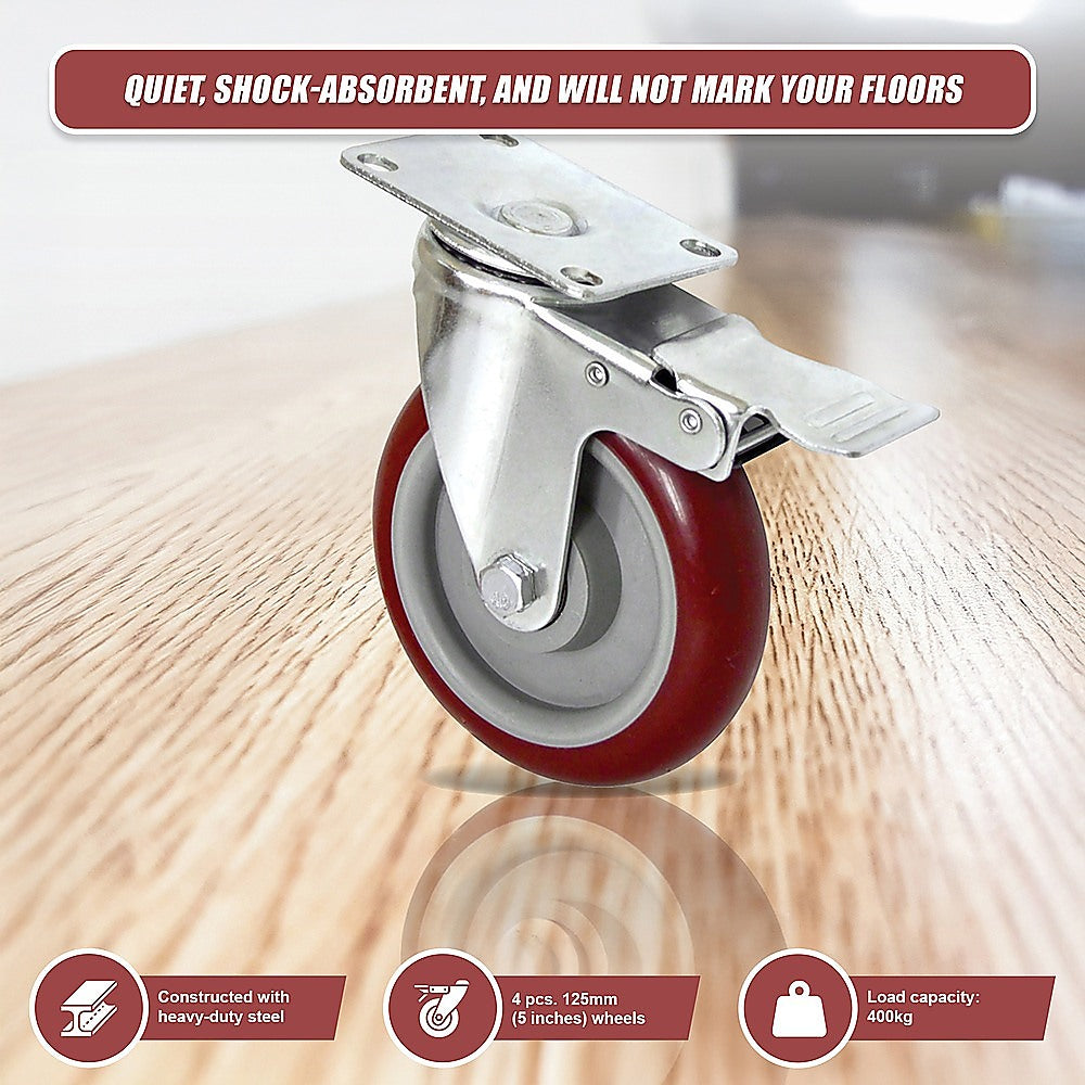 4 X 5" Heavy Duty 400kg Swivel Castor Wheels Trolley Furniture Caster All Brake