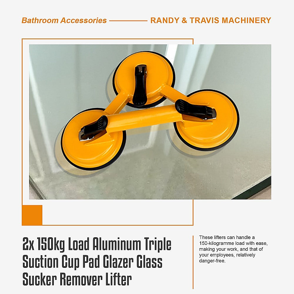 2x 150kg Load Aluminum Triple Suction Cup Pad Glazer Glass Sucker Remover Lifter