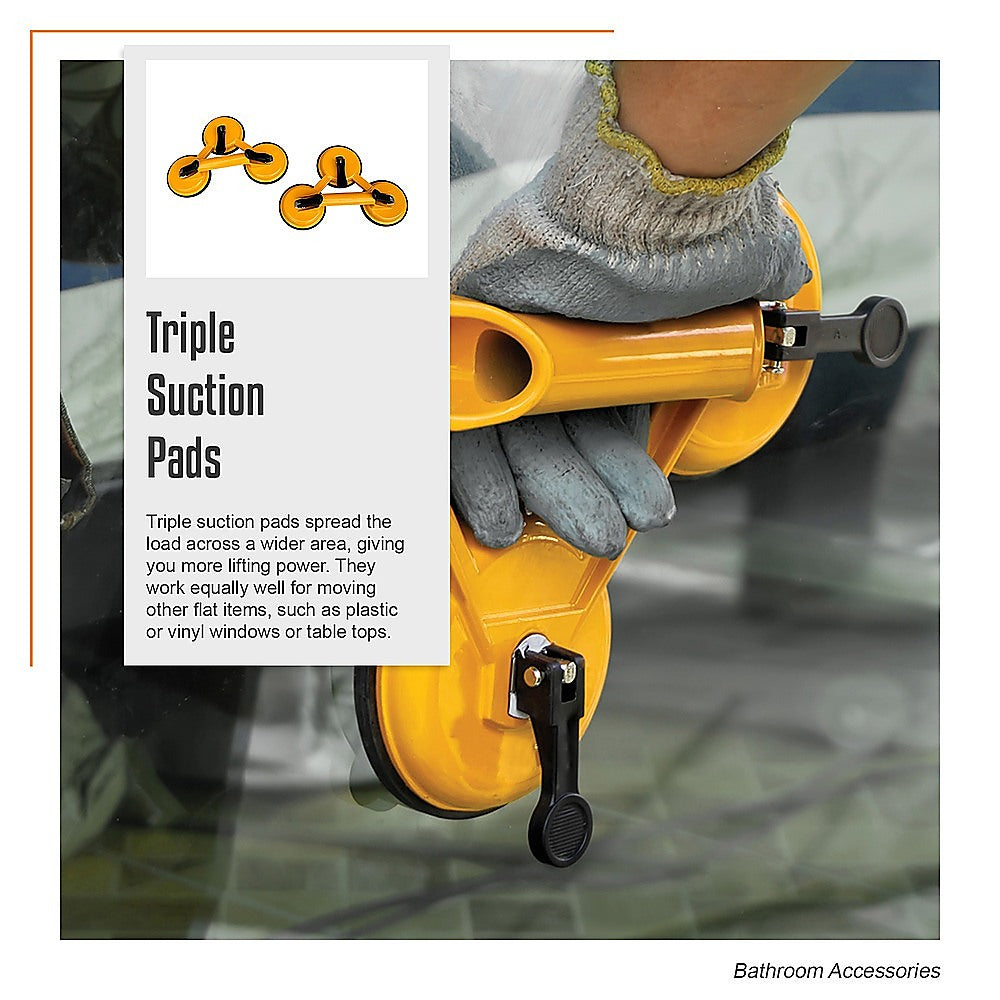 2x 150kg Load Aluminum Triple Suction Cup Pad Glazer Glass Sucker Remover Lifter