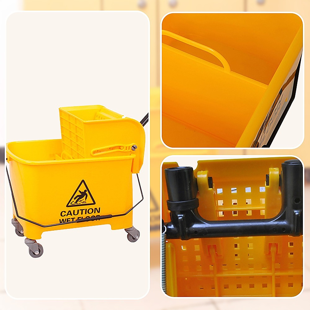 20L Deluxe Mop Wringer Bucket Side Press Janitor Commercial Cleaning