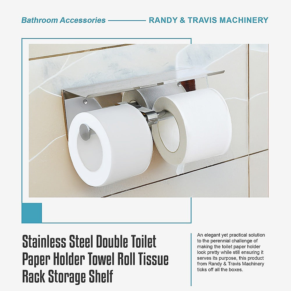 Stainless Steel Double Toilet Paper Holder Towel Roll Tissue Rack Storage Shelf