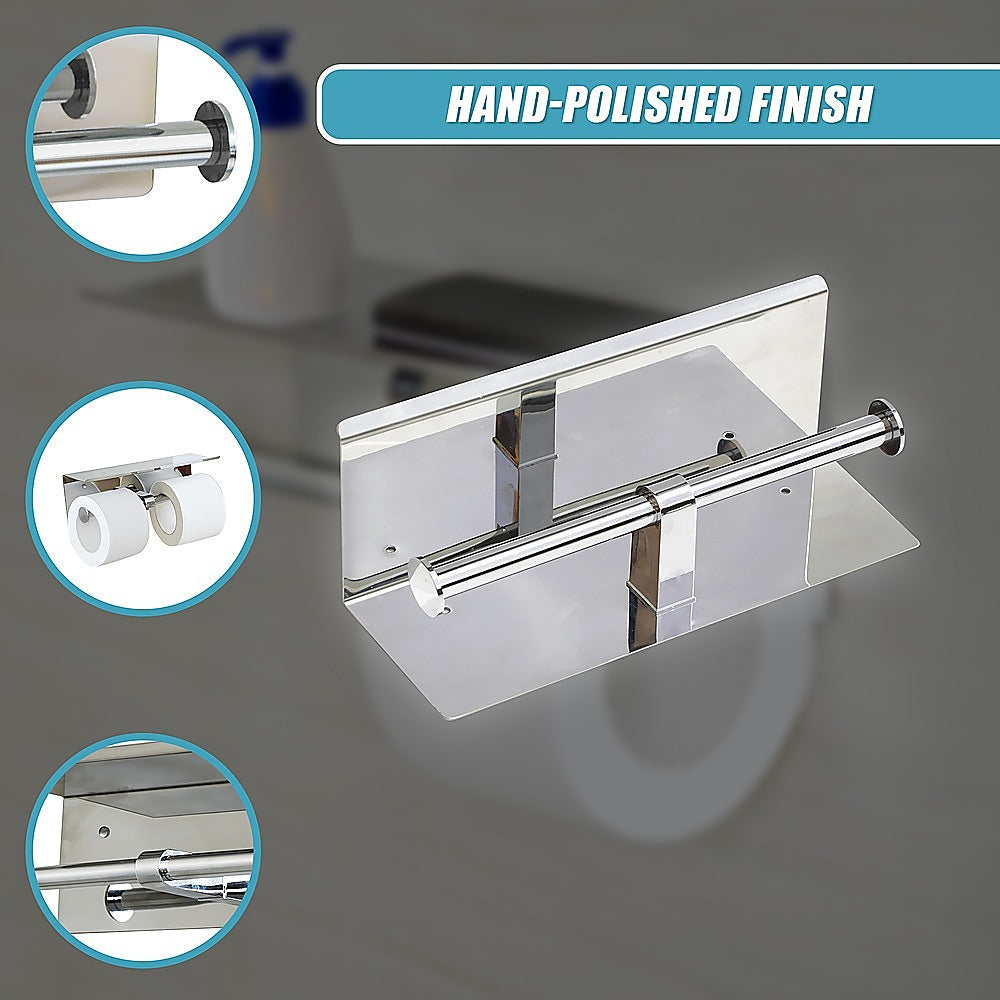 Stainless Steel Double Toilet Paper Holder Towel Roll Tissue Rack Storage Shelf