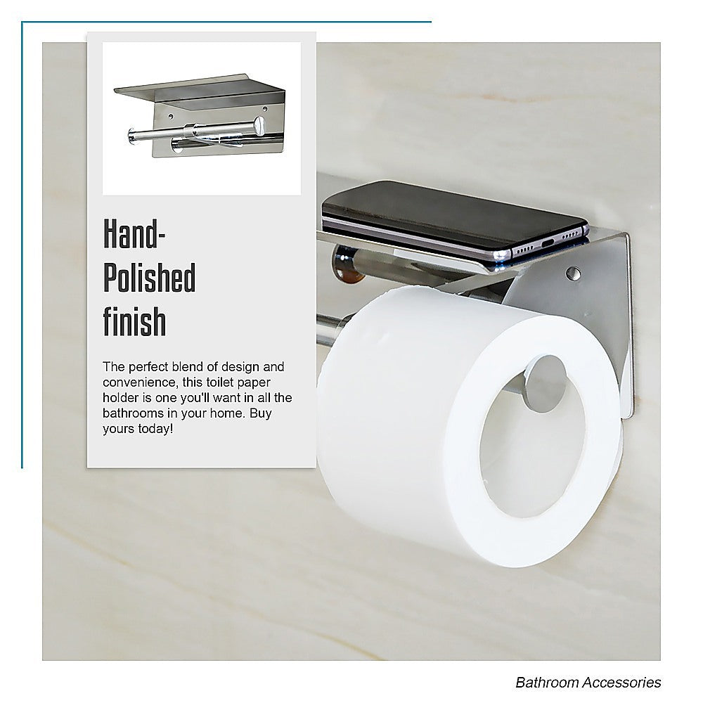 Stainless Steel Double Toilet Paper Holder Towel Roll Tissue Rack Storage Shelf